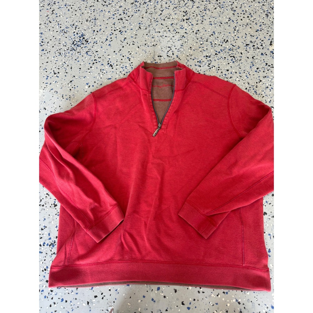 Tommy Bahama Red Pullover Quarter Zip Long Sleeve Mens Sweater L